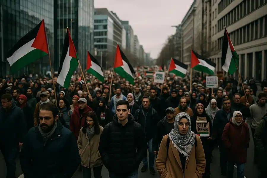 مسيرة ضخمة في بروكسل هذا الأحد تعيد الزخم للتضامن الشعبي مع فلسطين