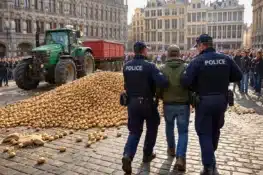 تفريغ شحنة بطاطس في ساحة بروكسل ينتهي بتوقيف سائق جرار