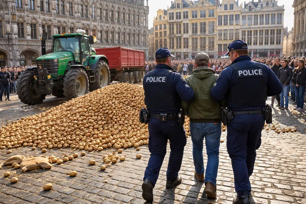 تفريغ شحنة بطاطس في ساحة بروكسل ينتهي بتوقيف سائق جرار